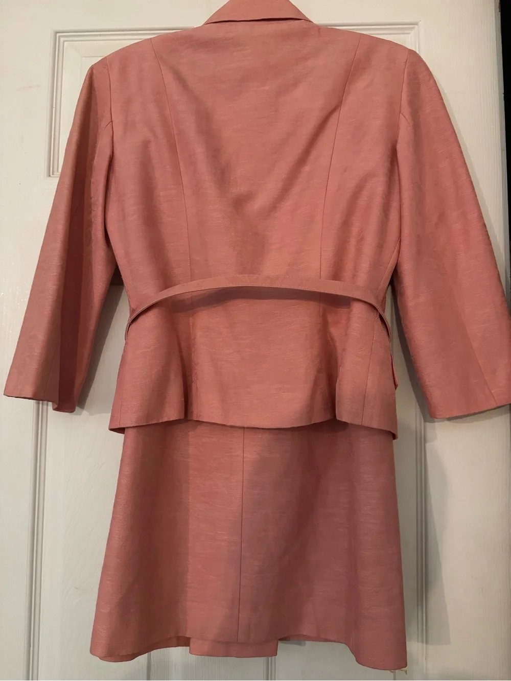 Vintage Talbots Pink Textured Linen-blend Skirt Suit and Matching Belt Set size4